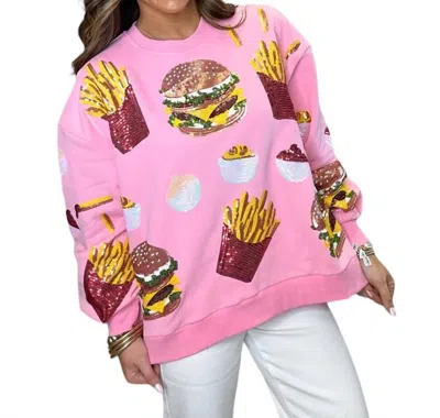 Queen Of Sparkles Burger & Fries Sweatshirt In Light Pink