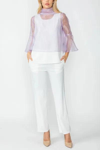 Ic Collection Bell Sleeve Stand Collar Organza Top In Lilac In Blue