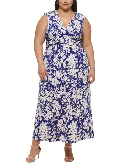 Jessica Howard Plus Womens Printed Polyester Maxi Dress In Blue