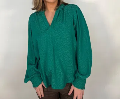 Current Air Split Neck Long Sleeve Blouse In Green