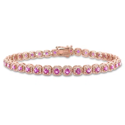 Mimi & Max 3 3/4ct Tgw Pink Sapphire Tennis Bracelet In 14k Rose Gold
