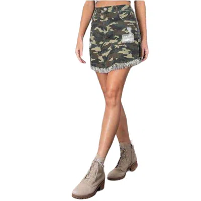 Eesome Distressed Frayed Skirt In Camo Print In Multi