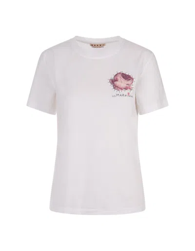 Marni White T-shirt With Flower Application