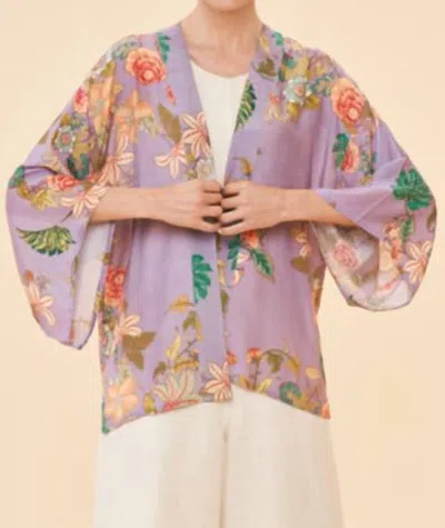 Powder Prancing Tiger Kimono Jacket In Lilac In Blue