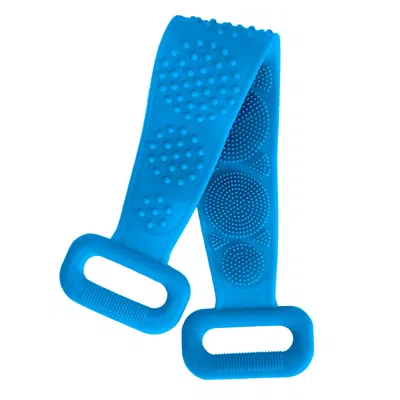 Fresh Fab Finds Exfoliating Silicone Body Scrubber Belt With Massage Dots - Shower Strap Brush With Adhesive Hook In Blue