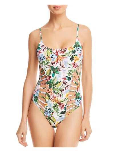 Red Carter Womens Floral Cut-out One-piece Swimsuit In White