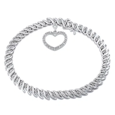 Mimi & Max 1ct Tw Diamond Tennis Bracelet With Heart Charm In Sterling Silver In White