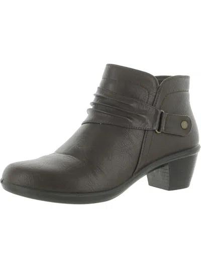 Easy Street Damita Womens Faux Leather Ruched Ankle Boots In Brown