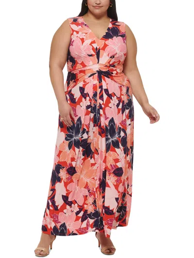 Jessica Howard Plus Womens Floral Print Polyester Maxi Dress In Multi