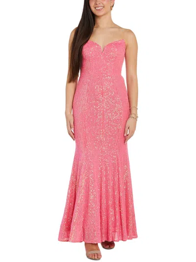 Nw Nightway Womens Padded Bust Sequined Evening Dress In Pink
