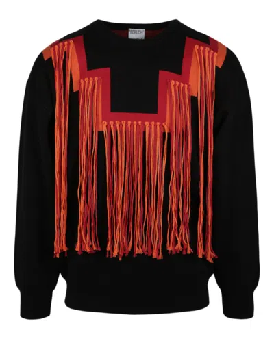 Marcelo Burlon County Of Milan Fringe Rural Cross Knit Sweater In Black