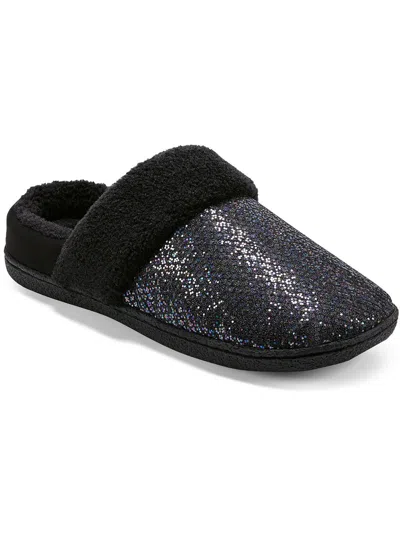 Easy Spirit Siesta 8 Womens Faux Fur Glitter Loafer Slippers In Black