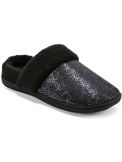 Easy Spirit Siesta 8 Womens Faux Fur Glitter Loafer Slippers In Black Glitter Multi