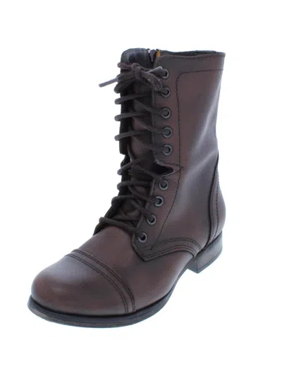 Steve Madden Troopa Womens Leather Distressed Combat Boots In Brown