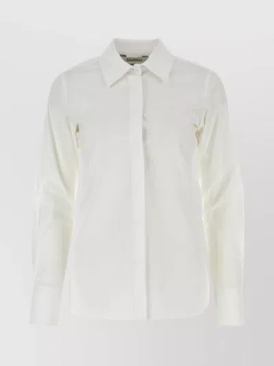 Max Mara Stretch Poplin Shirt With Button Accents In White