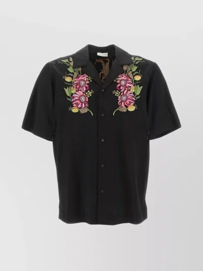Dries Van Noten Floral Embroidered Buttoned Shirt In Black