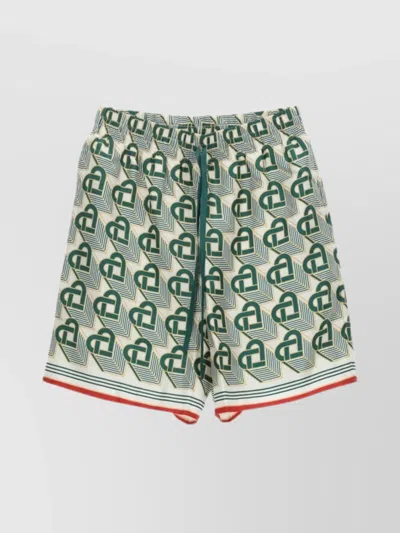 Casablanca Heart Printed Silk-satin Shorts In Green