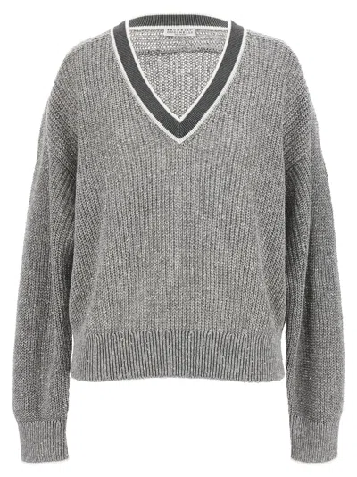 Brunello Cucinelli V-neck Sweater Sweater, Cardigans Multicolor In Brown