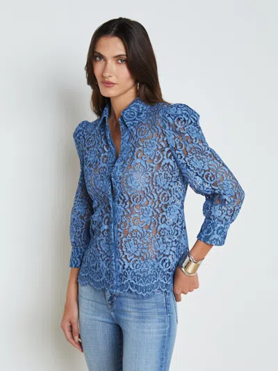 L Agence Andrea Lace Blouse In Indigo Lace