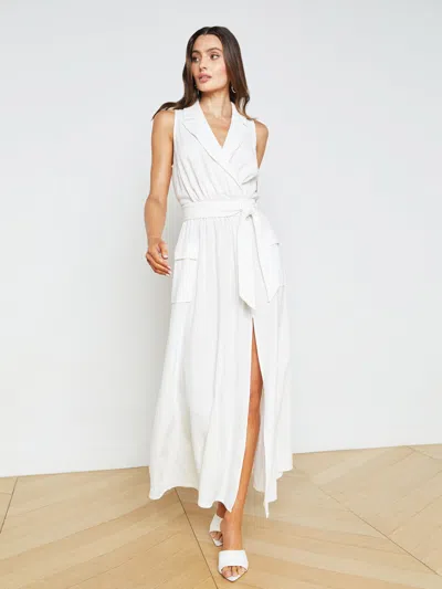 L Agence Mayer Linen-blend Maxi Dress In Ivory