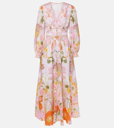 Camilla Embellished Floral Linen Maxi Dress In Multi