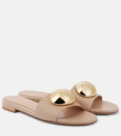 Gianvito Rossi Embellished Leather Slides In Brown