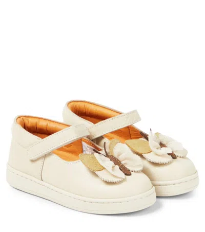 Donsje Kids' Angielle Leather Ballet Flats In Cream Leather