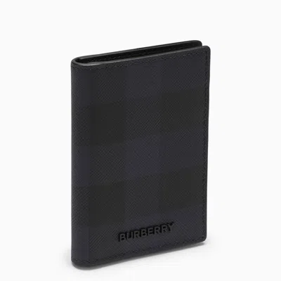 Burberry Navy Blue Book Card Holder With Check Motif Men