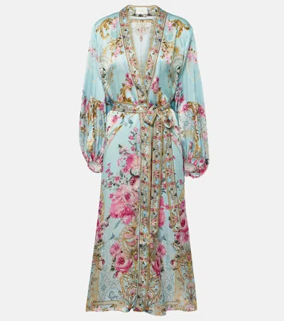 Camilla Embellished Floral Silk Satin Robe In Down The Garden Path
