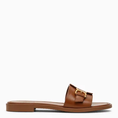 Chloé Chloe Marcie Caramel-coloured Flat Leather Sandals Women In Brown