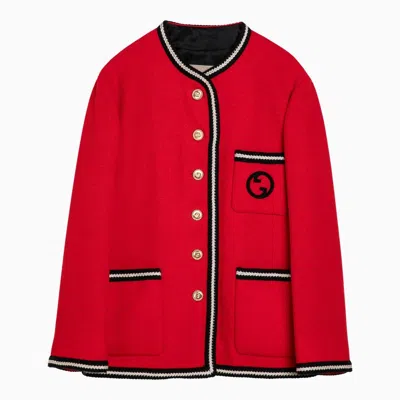 Gucci Red Tweed Jacket With Logo Women