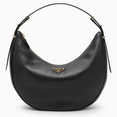 Prada Arqué Black Large Leather Shoulder Bag Women In Brown