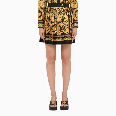 Versace Black And Gold Pleated Silk Mini Skirt Women In Multicolor