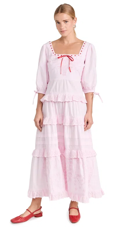 Damson Madder Rebecca Embroidered Cotton Maxi Dress In Pink