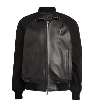 Dsquared2 Leather Bomber Jacket In Black