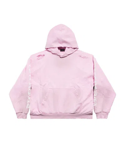 Balenciaga Distressed-effect Cotton Hoodie In Pink