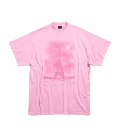 Balenciaga Oversized Paris Moon T-shirt In Pink
