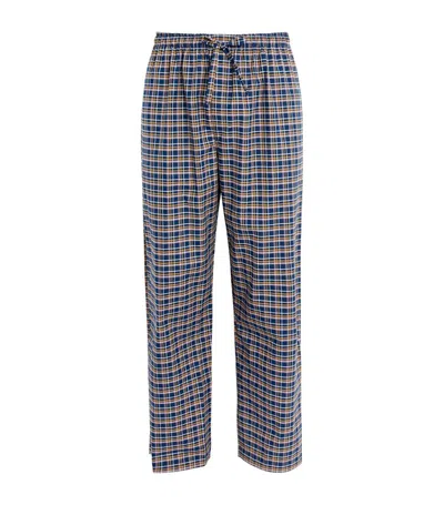 Derek Rose Cotton Check Barker Lounge Trousers In Navy