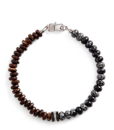 Tateossian Rhodium-plated And Obsidian Beaded Bracelet In Black