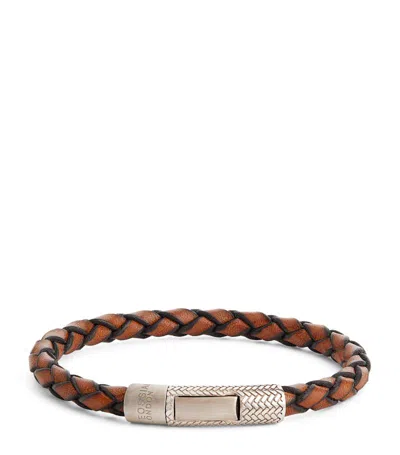 Tateossian Rhodium-plated Leather Braided Bracelet In Silver