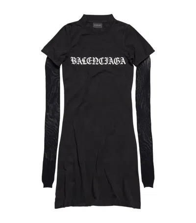 Balenciaga Women's Gothic Type Mesh Sleeve Dress In Black