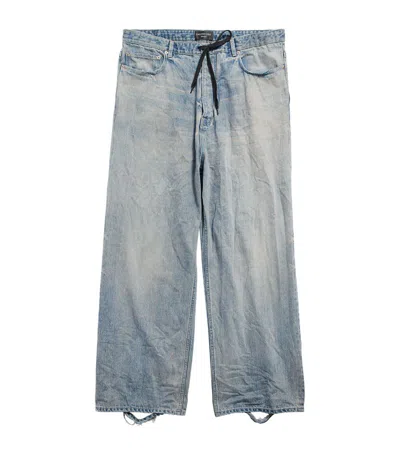 Balenciaga Distressed Drawstring Wide-leg Jeans In Multi