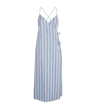 Max & Co Linen-cotton Striped Wrap Dress In Blue