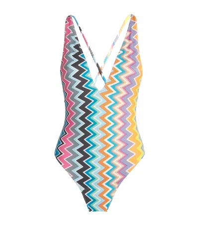 Missoni Zigzag Cross-back Swimsuit In Multi