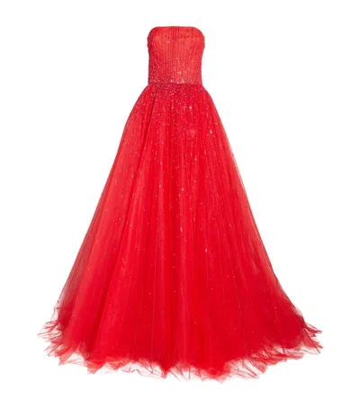 Monique Lhuillier Embellished Tulle Gown In Multi