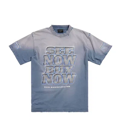 Balenciaga Distressed Graphic T-shirt In Blue