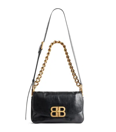 Balenciaga Leather Soft Flap Shoulder Bag In Black