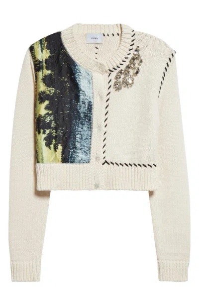 Erdem Embellished Knit Cotton Cropped Cardigan In White