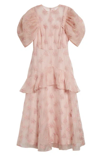 Erdem Embroidered Organza Pink Dress In Dusky Pink