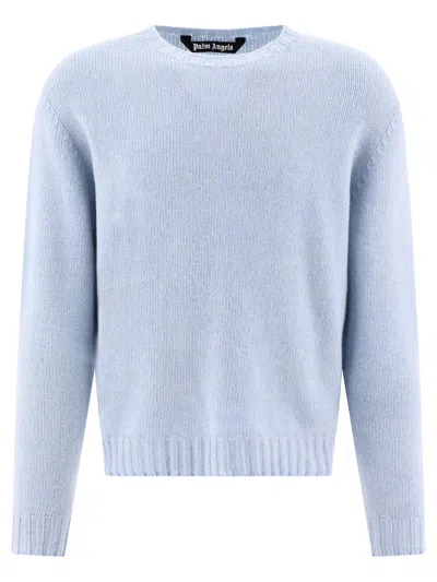 Palm Angels "curved Logo" Sweater In Light Blue